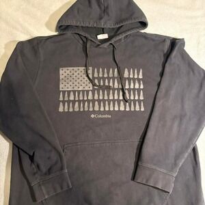 Grey Columbia hoodie with American flag and Christmas tree‎ design